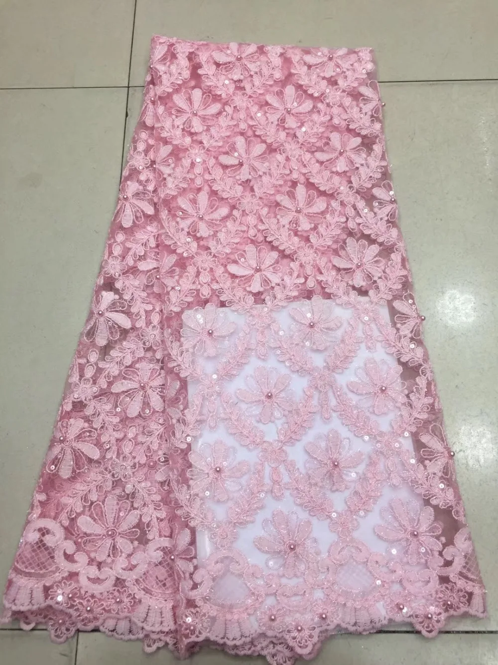 

French lace fabric 5yds/pce dhl pink sequins beads net fabrics women gorgeous luxury bright party event dresses 2019 new arrival