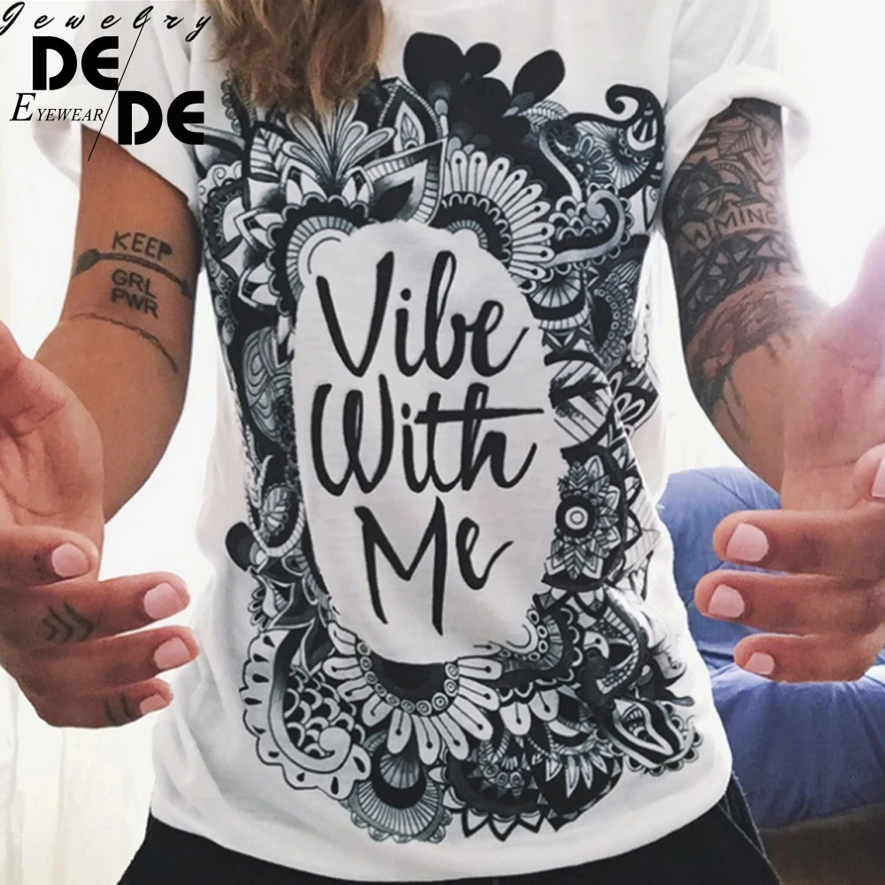 

2019 New Summer Vibe With Me Print Punk Rock Graphic Tees White Designer 3D T shirt Clothing Women European Fashion T-shirt