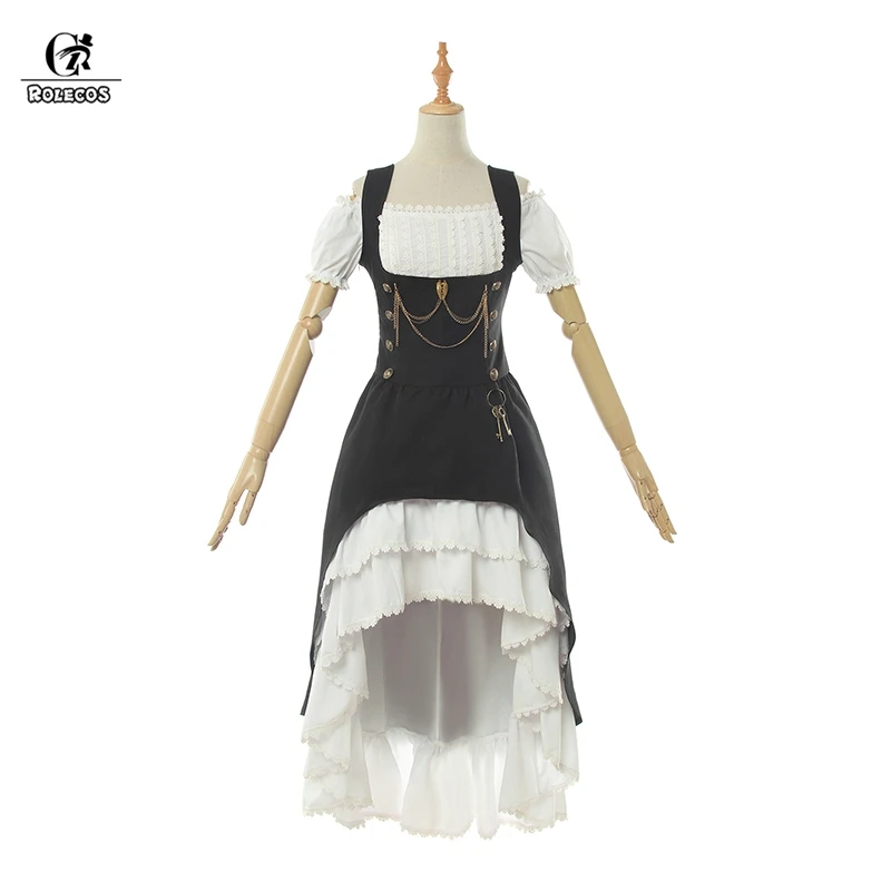 

ROLECOS Women Medieval Dress Cotton Victorian Retro Dress Renaissance Maid Costume Apron Dress Black Women Gothic Halloween