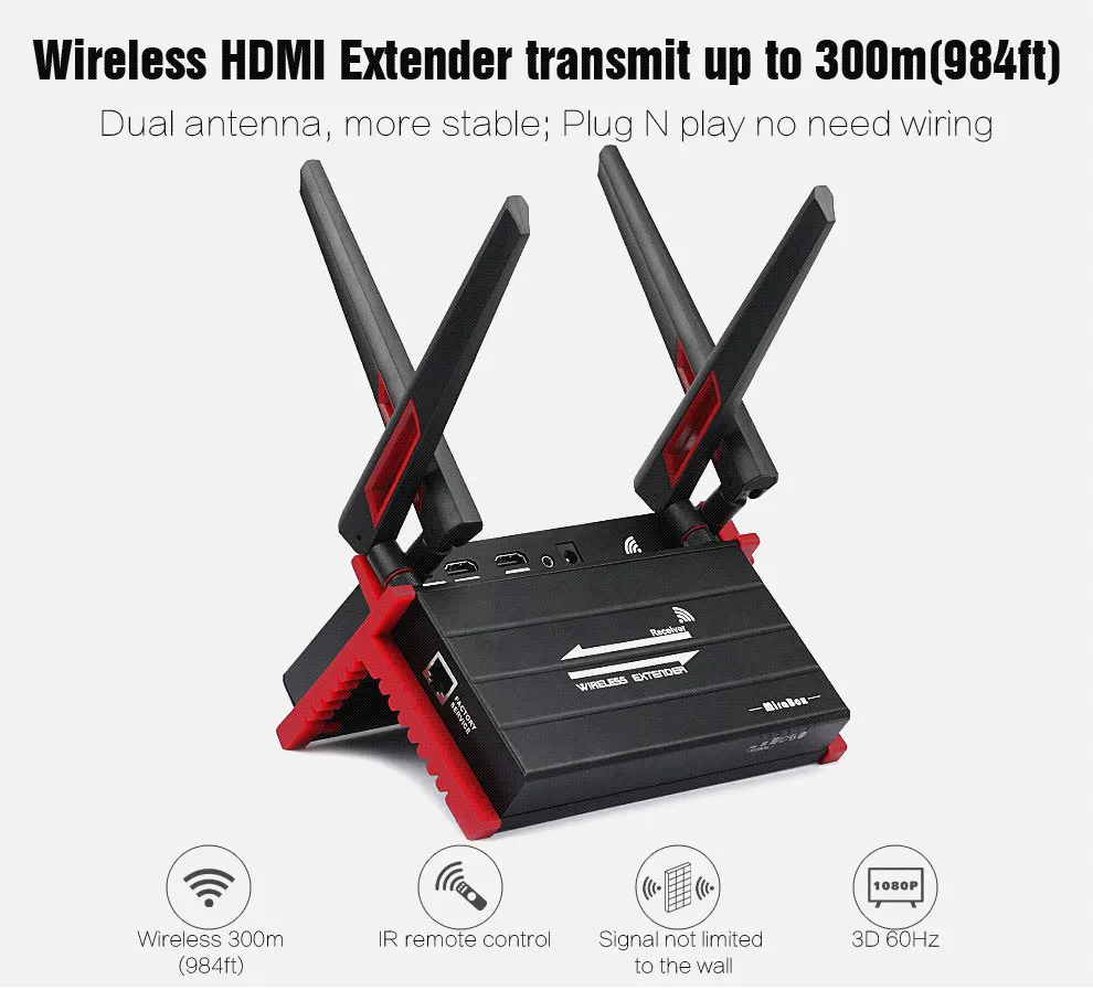 MiraBox Wireless HDMI Extender up to 300m 984ft Support 1080p Full HD IR Can Through Wall HDMI Wireless Transmitter and Receiver (1)