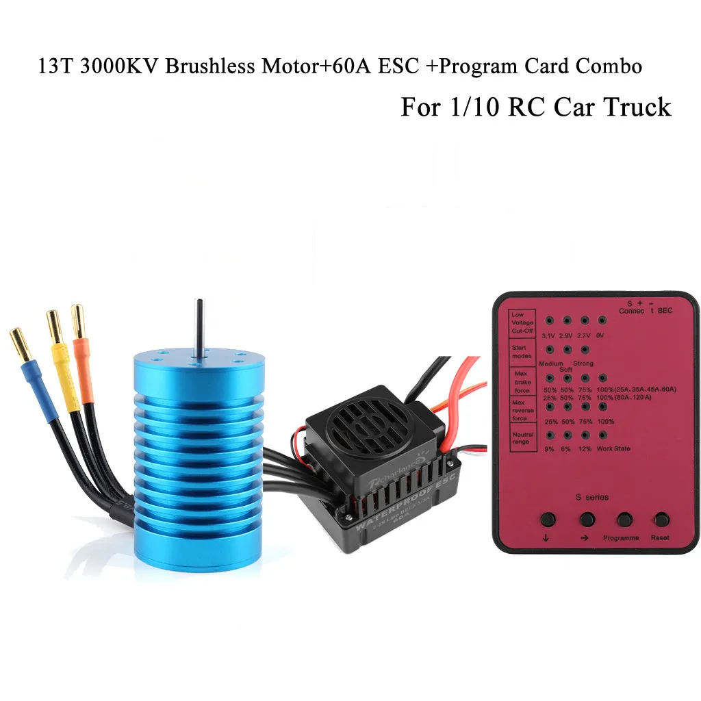 

Waterproof 13T 3000KV Brushless Motor 60A ESC with Programming Card Combo Set for 1/10 1/10 RC Car Truck 6.5