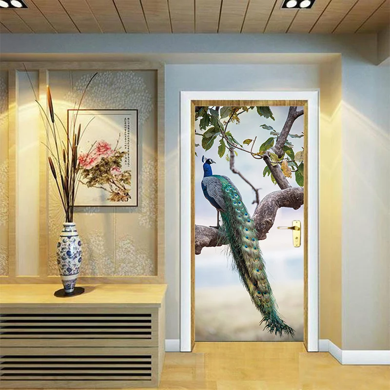 

Durable Renovation Door Sticker Print Canvas 3D Animal Picture Modern Diy Home Decoration PVC Self Adhesive Waterproof Wallpaper