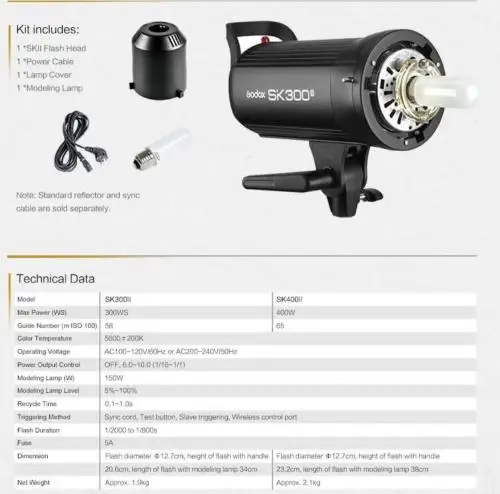 Godox SK300II 300W 300Ws 2,4G X студийный стробоскопический светильник