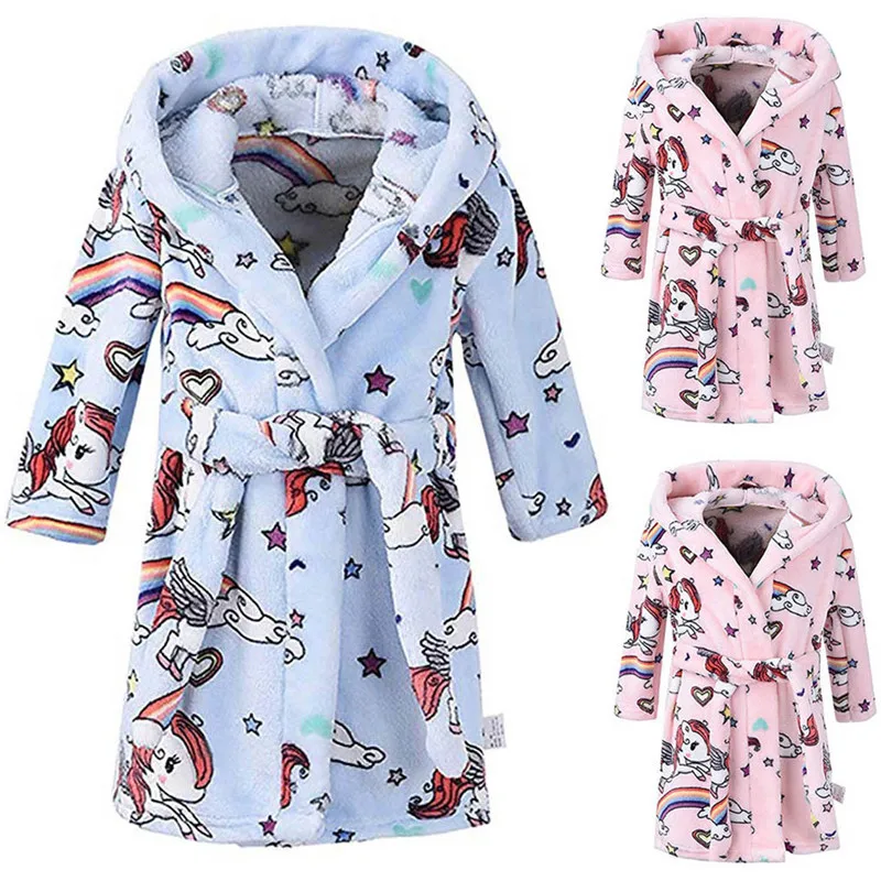 

Children's Bathrobe Baby pajamas Print Flannel Bathrobes Hoodie Towel Pajamas Hooded straps children's print bathrobes