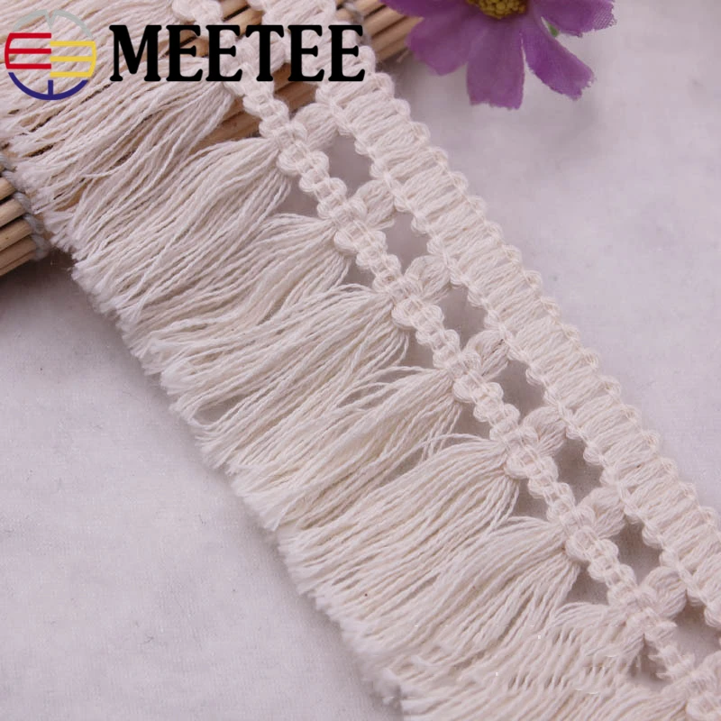 10Yards 5cm Wide Beige Cotton Fringe Lace Trim Fabric Tassel Ribbon DIY Sewing Curtain Lace Home Decor Garment Craft Material