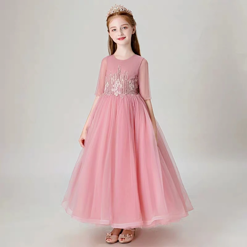 

2019 New Children Girls Elegant Long Prom Gowns Teenagers Party Dress Clothing Kids Evening Formal Dress for Bridesmaid Wedding