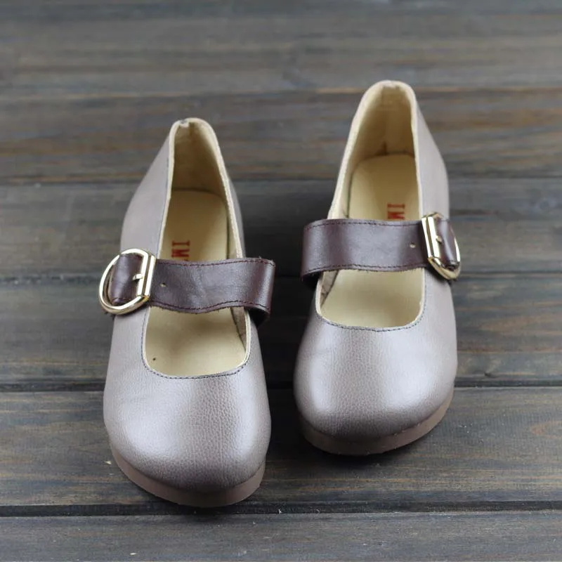 

Spring and summer shallow belt buckle single shoes first layer cowhide comfortable soft bottom leather flat shoes women