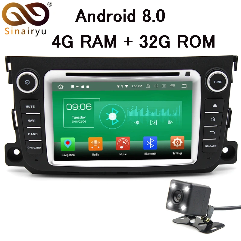 

Sinairyu Head Unit 1024x600 Octa Core 4GB RAM Android 8.0 Car DVD Player GPS For Mercedes/Benz Smart Fortwo 2011 2012 2013 2014