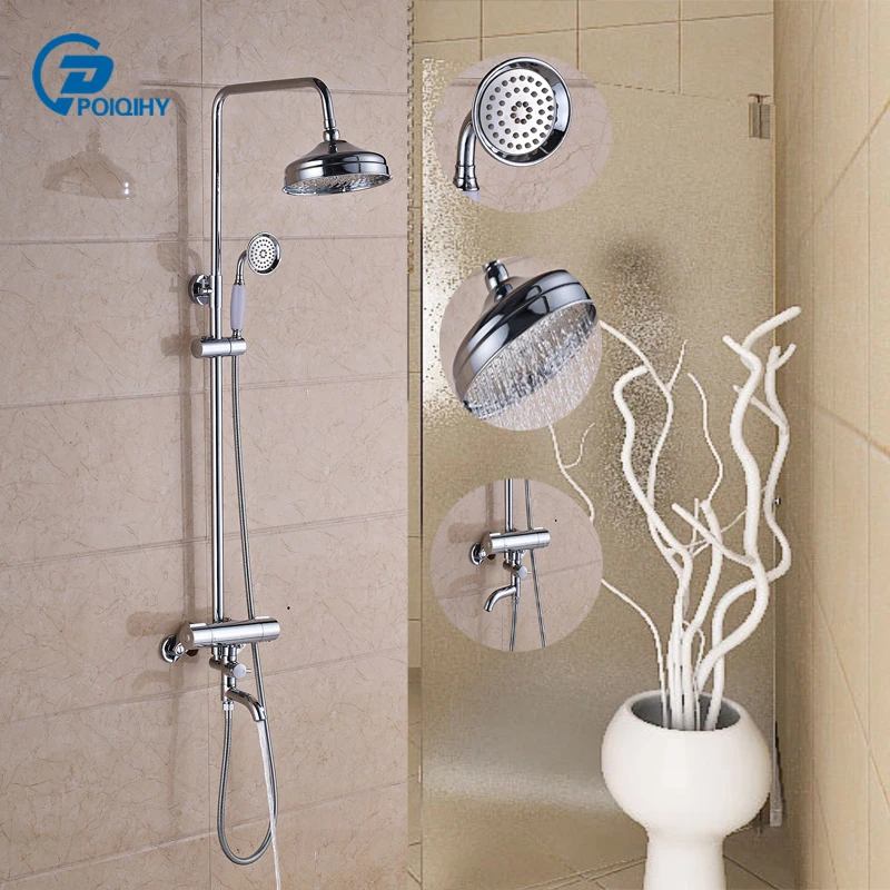 

Thermostatic Bathroom fixture sets faucets set 8 inch showerhead bathtub faucet waterfall rain shower head chrome