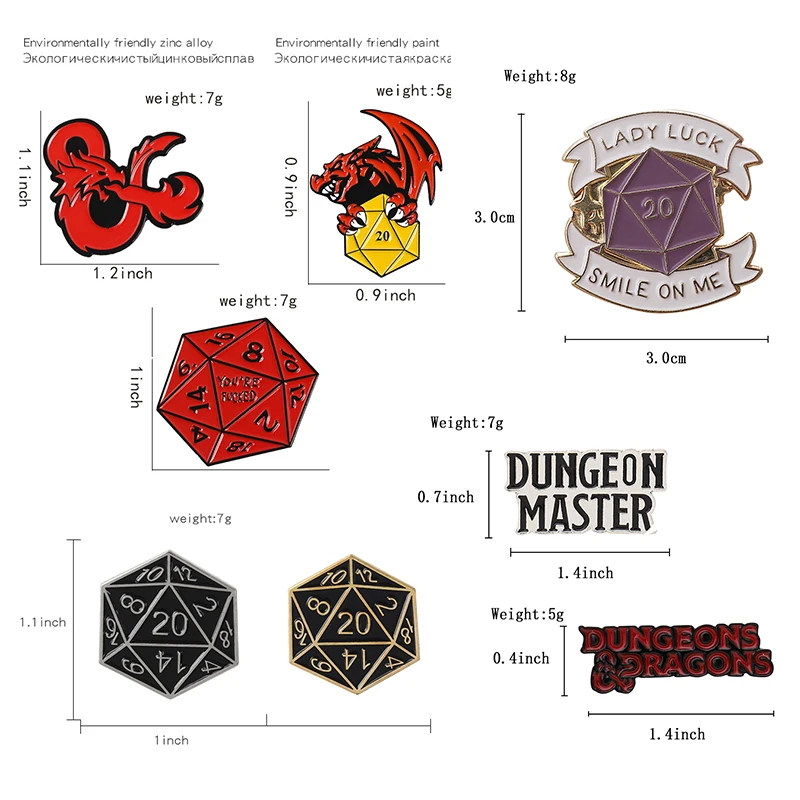 Дракон и подземелье булавки красный Дракон игра логотип нагрудные эмалированные значки на булавке многоугольная игральная кость решают fate Броши рубашка сумка Ювелирные изделия на удачу