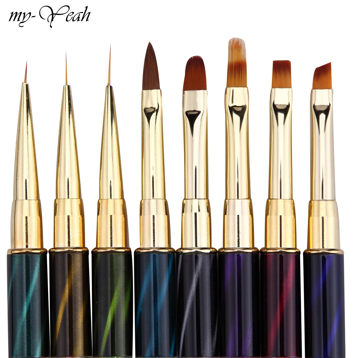 my-Yeah Nail Art Multipurpose Cat Eye Rhinestone Paint Brush Kit Acrylic Gel Polish Extension 3D Liner Flower DIY Gradient Pens