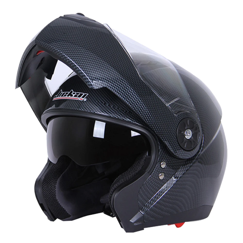 Мотоцикл Jiekai шлем для мужчин шлем для мотокросса полное лицо шлемы Анти-туман Мотоцикл Чоппер гоночный Filp Up модульная езда Casco - Цвет: Carbon Fiber