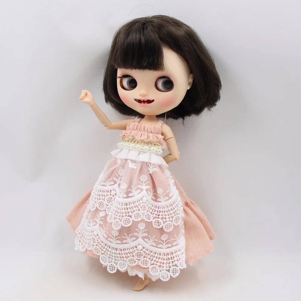Neo Blythe Doll Pink White Embroidery Pearls Dress with Hairband 4