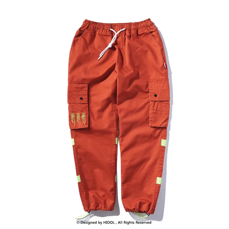 Брюки-карго в стиле милитари, разноцветные, с несколькими карманами, спортивные, тактические брюки для мужчин, хип-хоп, футболка в уличном стиле, оранжевый/серый - Цвет: Оранжевый