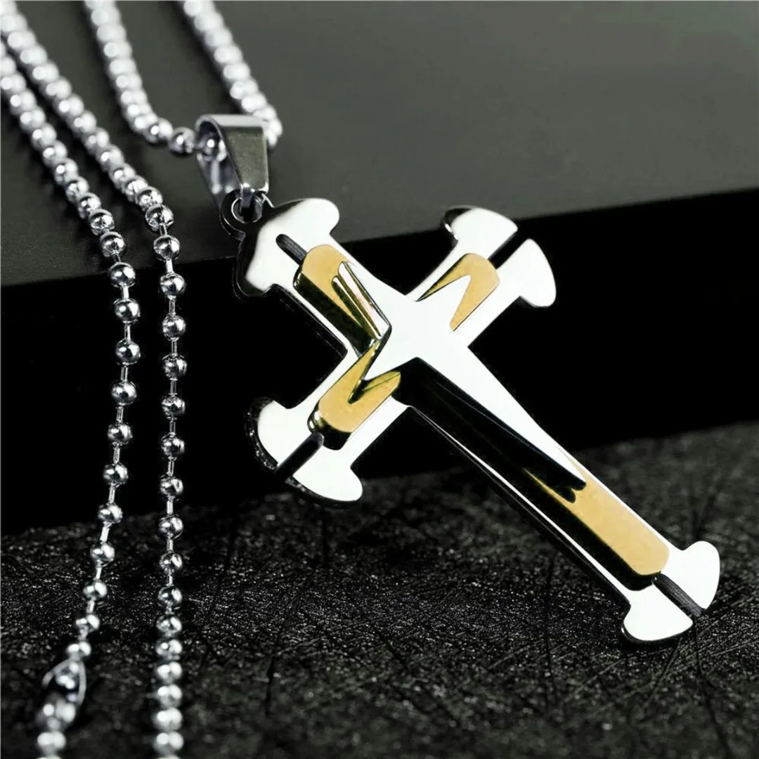 Cool Men Pendant Necklace 3 Layer Cross Hip Hop Chain Necklaces For Men Fashion Jewelry Accessories