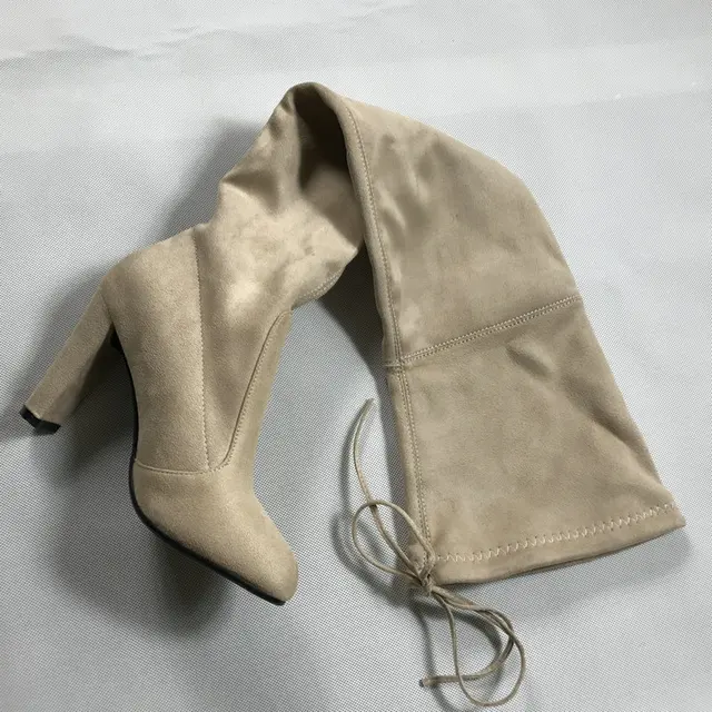 Top Faux Suede Women Thigh High Boots Stretch Slim Sexy Fashion Over the Knee Boots Female Shoes High Heels Black Gray Wine Nude -
