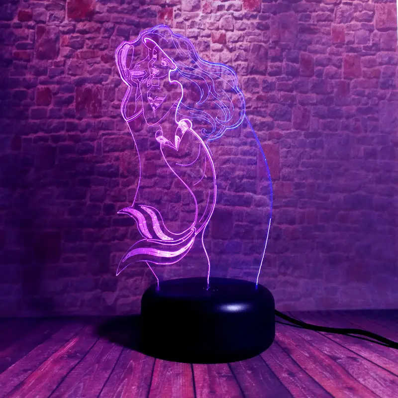 

Sea-maid Animal Figma Model 3D Nightlight LED Mixed Color Light little mermaid Princess Ariel Anime Figure Toys