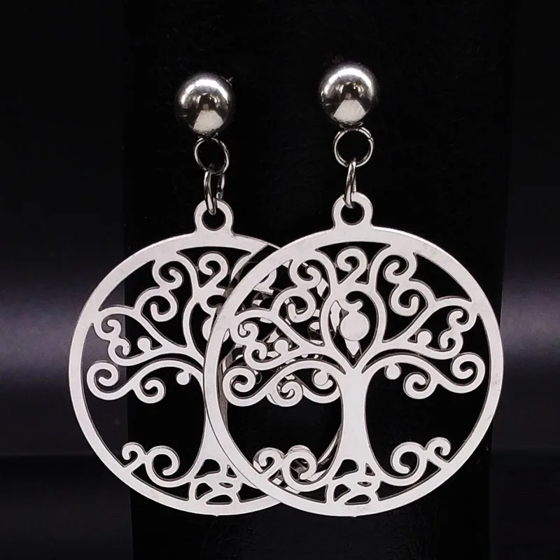 Серебряные серьги-гвоздики из нержавеющей стали «Древо жизни», женские круглые серьги для женщин, подарок, ювелирное изделие, Букле д 'Орель, E612147