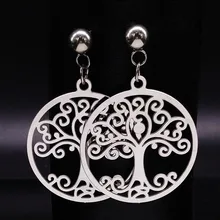 Серебряные серьги-гвоздики из нержавеющей стали «Древо жизни», женские круглые серьги для женщин, подарок, ювелирное изделие, Букле д 'Орель, E612147