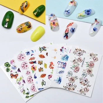 

3D Acrylic Engraved flower Nail Sticker flower butterfly Water Decals Empaistic Nail Water Slide Decals Z0136