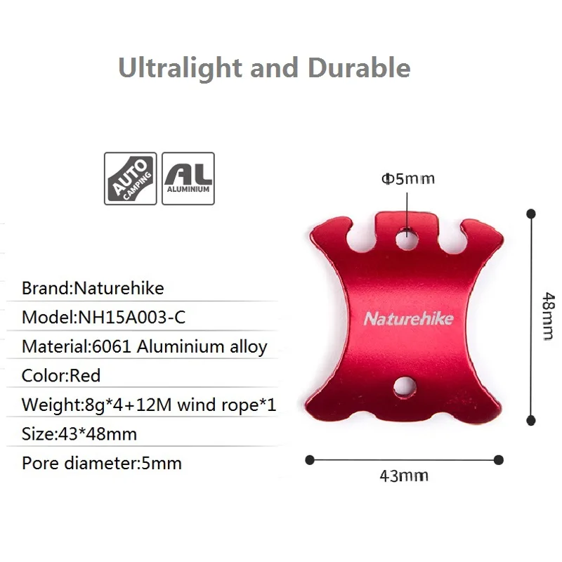 Naturehike 4 шт./двойное отверстие Алюминий Guyline шнур Регулятор зонтик веревка Пряжка палатка веревка фитинги 12 м ветер веревки nh15a003-c