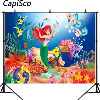 

Capisco Photography Backdrops Birthday Party Photo Backgrounds Little Mermaid Princess Baby shower Backgrounds for Photo Studio