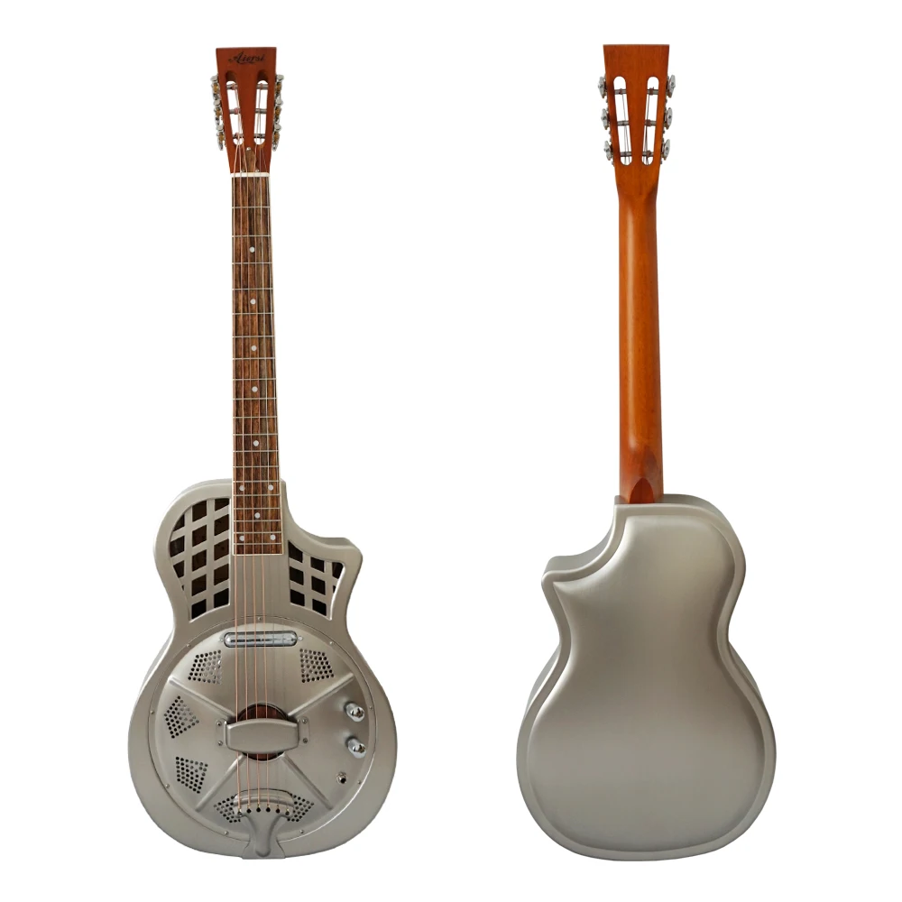 

Aiersi Brand Electrical Vintage Chrome brass Body Cutway Parlour Resonator Guitar TRG-10CME