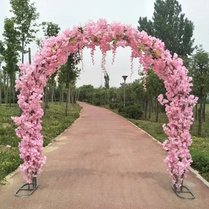 New artificial flower cherry blossom with metal wedding iron arch stand full cherry blossom +arch shelf DIY window party decor New artificial flower cherry blossom with metal wedding iron arch stand full cherry blossom +arch shelf DIY window party decor
