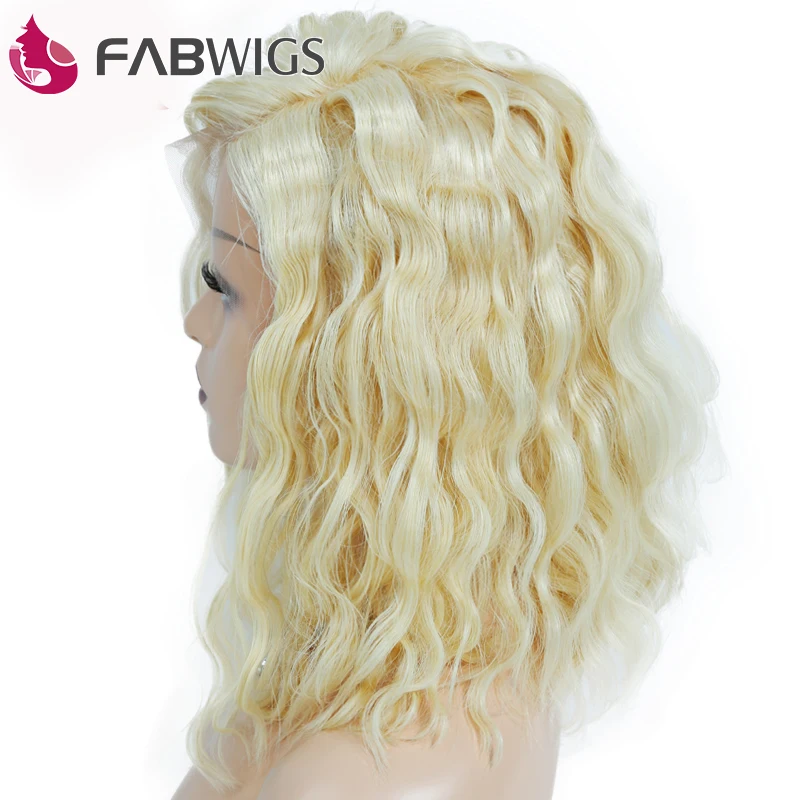 Fabwigs 180% Плотность один-офф Перми кудрявый боб парик#613 блонд кружева фронта человеческих волос парики предварительно сорвал короткие человеческие волосы парики Remy