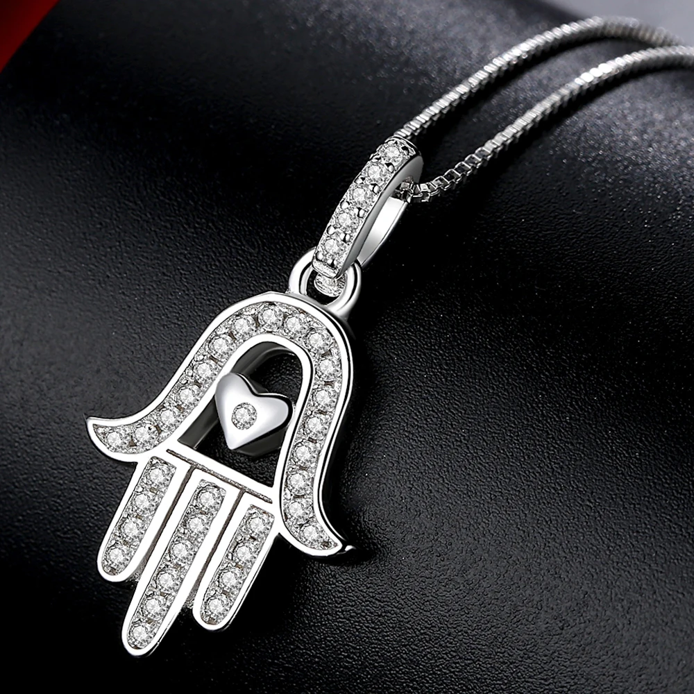 ELESHE подарок матери 925 пробы Серебряное ожерелье Рука Фатимы Хамса кулон в виде сердца для женщин ювелирные изделия