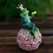 Смола Лягушка принц цветок шар статуя Декоративная скульптура для сада Открытый миниатюрный пейзаж Oranments