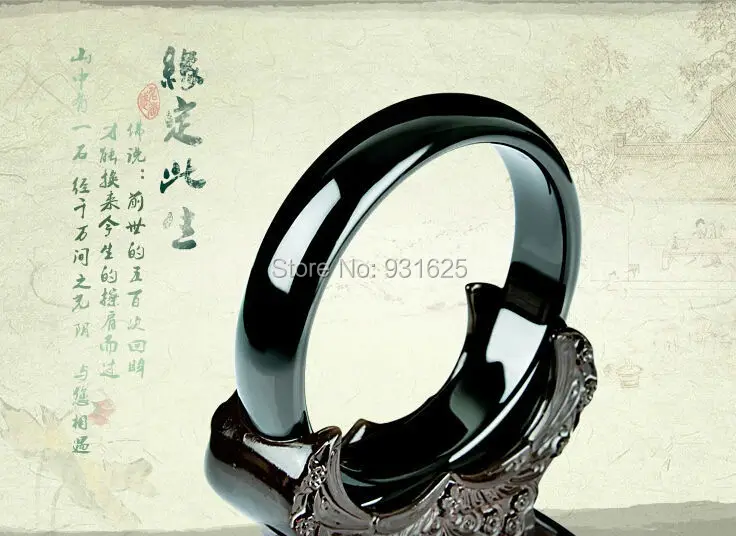 

Pretty Natural Genuine HeTian MoYu Black Lucky Bracelet Bangle Jewelry HeTian Yu Stone Bangles + box + certificate 56-62mm
