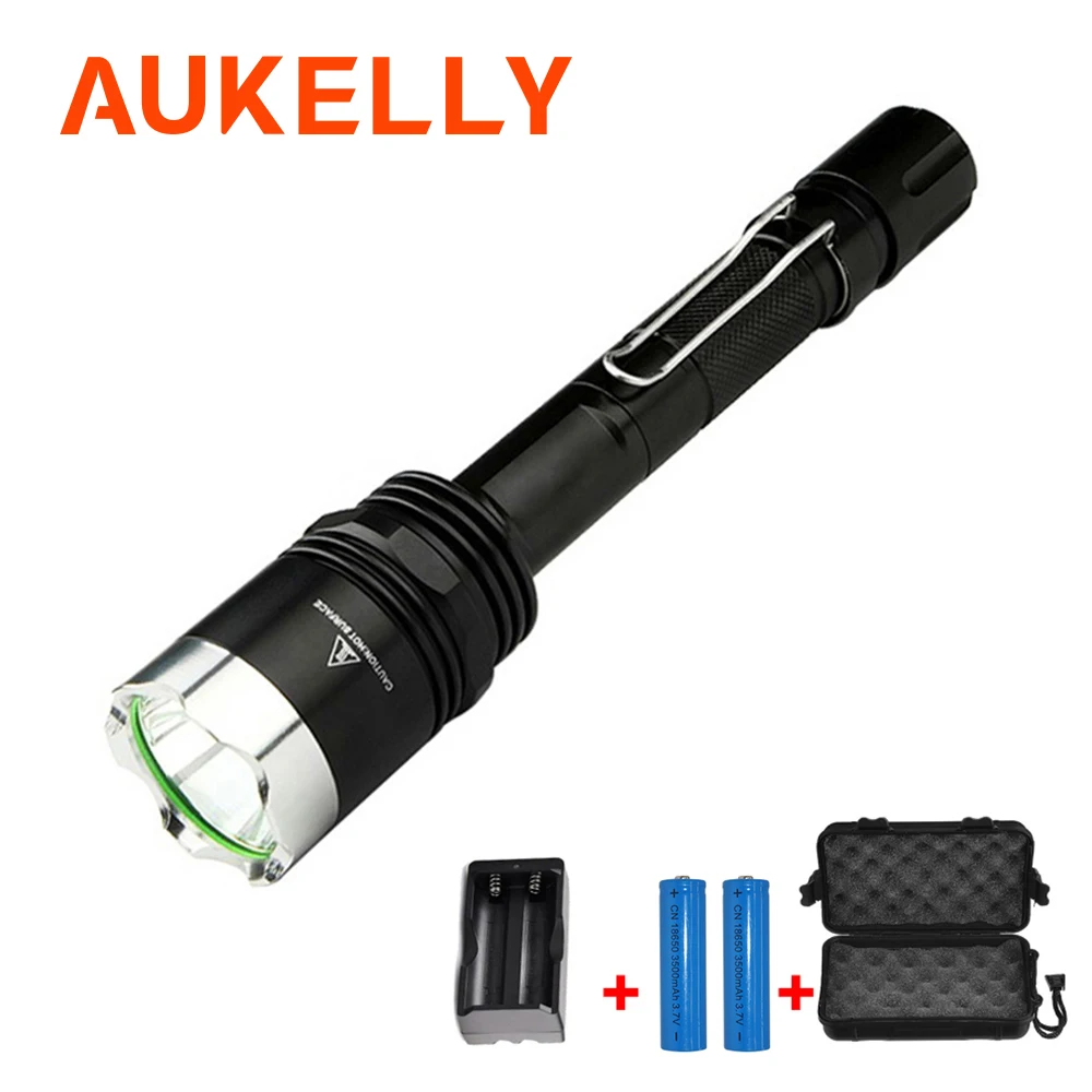 

AUKELLY High Power Led Flashlight XM-L T6 6000 Lumens Powerful Torch Use 2*18650 Rechargeable Battery Lanterna Tactical Lamp