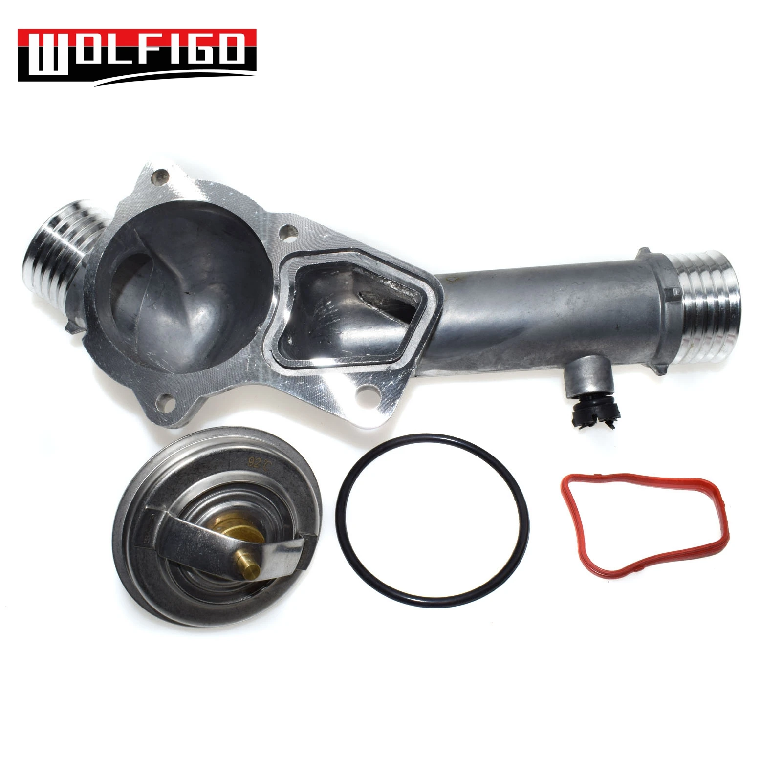 WOLFIGO For BMW E39 528i 1997 1998 ALUMINUM Thermostat Housing Cover W/ Thermostat Assembly 11537511083, 11531740478 New