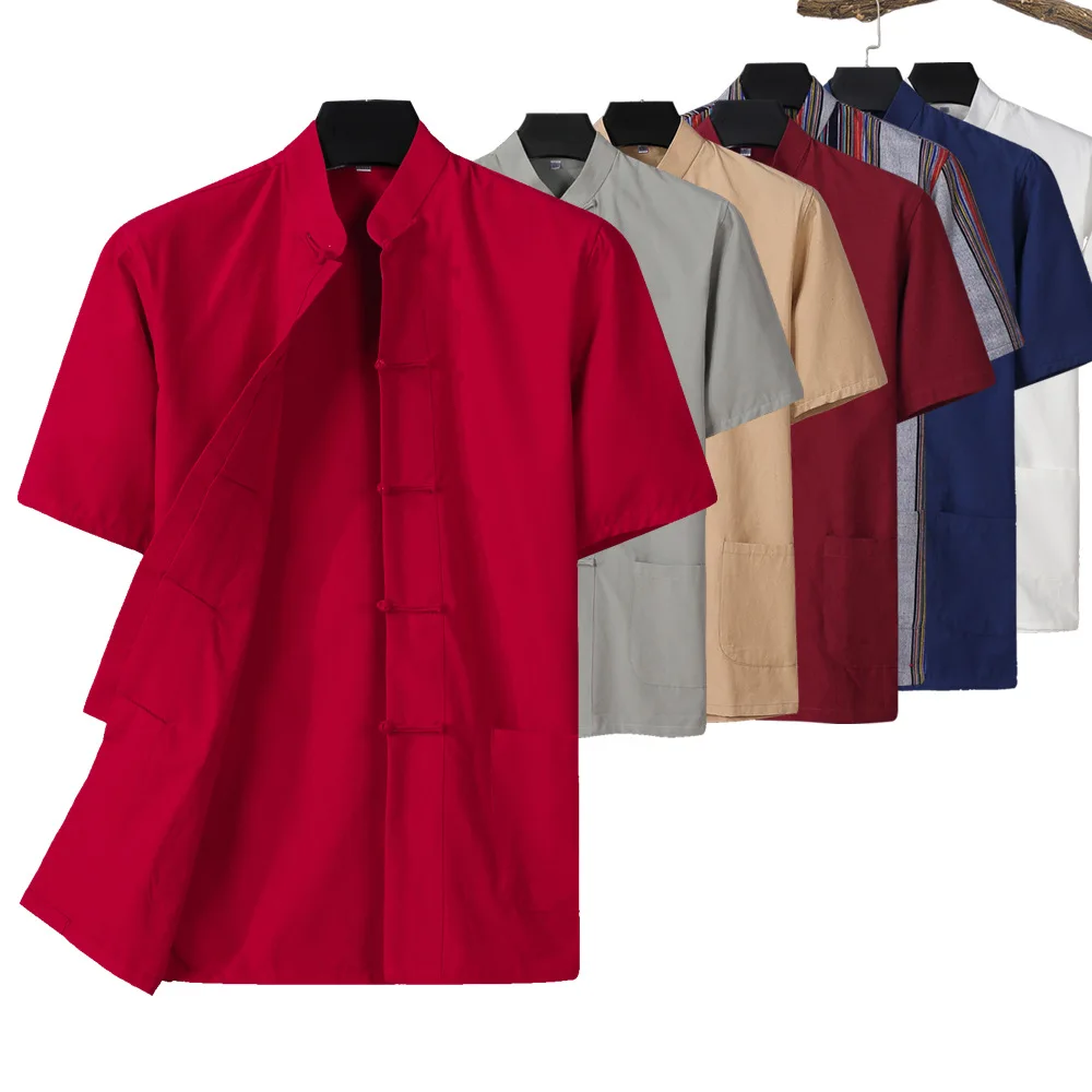 Винтаж Китайский для мужчин хлопок Кунг Фу рубашка Oversize 3XL 4XL Мужской Повседневная одежда традиционные Тан Топ Классический Тай Чи