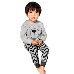 1 компл. с длинными рукавами для малышей футболка с принтом героев мультфильмов Топы + брюки; одежда наряды D50