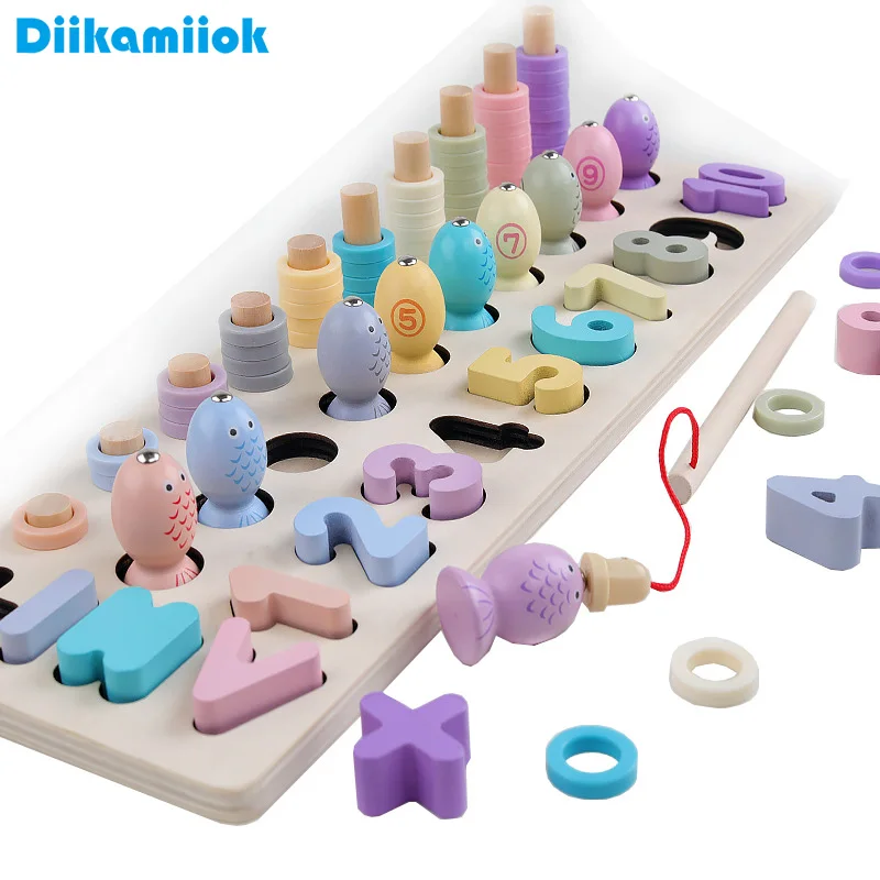 

Children Wooden Toy Fishing Matching Game Multi-function Digital Cognitive Logarithmic Board Baby Educational Learning Math Toys