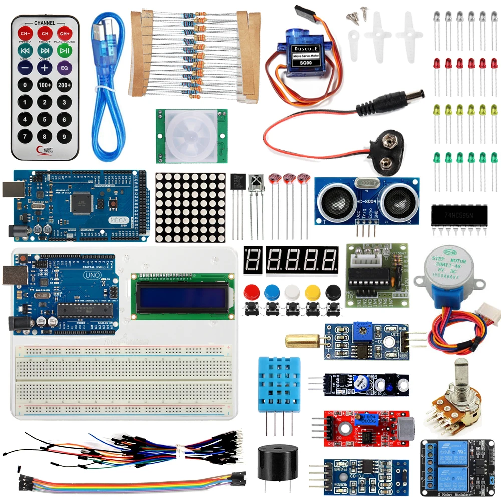 

HOT SALE Super Starter Kit For Arduino UNO R3 & Mega2560 Board for 1602 LCD Servo Motor Relay Learning Basic Suite