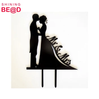 

30pcs/lot+ high quality Groom kissing Bridal of forehead wedding cake topper "Mr&Mrs" black acrylic cake topper