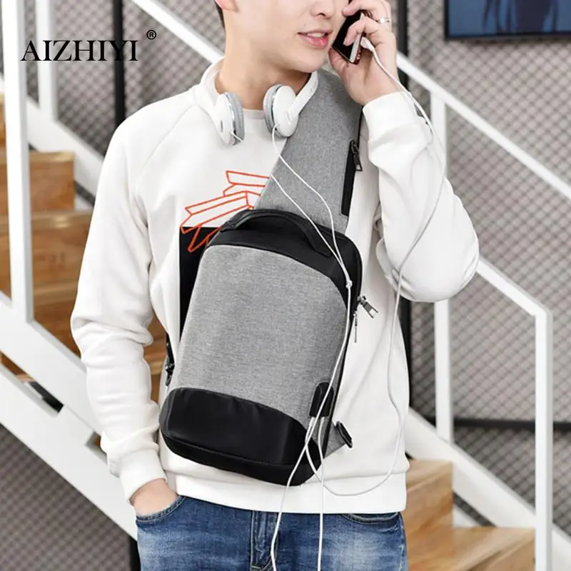 الرجال مكافحة سرقة حقيبة رافعة قماش USB لينة Crossbody حقيبة للرجال الصدر حقيبة كتف الخفية حزمة الرجعية الرأسي مربع الهاتف حقيبة