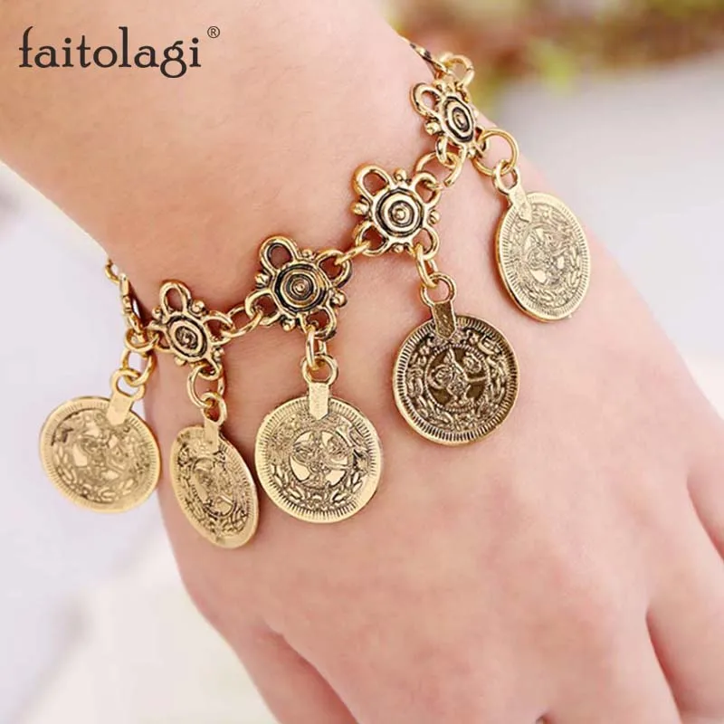 Этнический винтажный браслет с монетами для женщин, ювелирные изделия, ретро браслет-цепочка, Круглый женский мужской браслет Homme