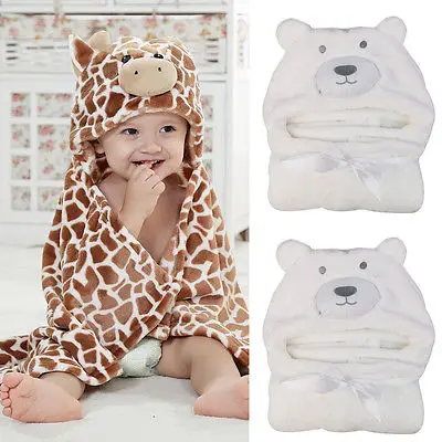 Милый халат с капюшоном с рисунком жирафа и медведя для новорожденных; мягкое одеяло для новорожденных; спальные мешки