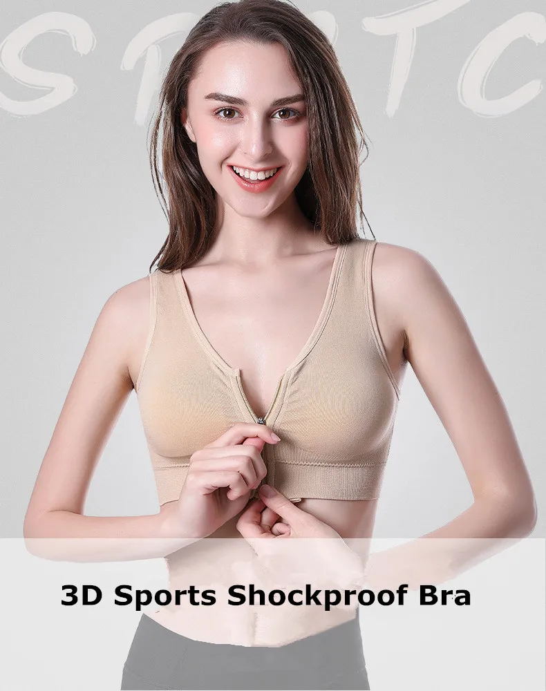 Women Sexy Bras Seamless Push Up Bra Front Zipper with Pads Wire Free Shockproof Underwear Plus Size Sleeping Bra Sport Lingerie