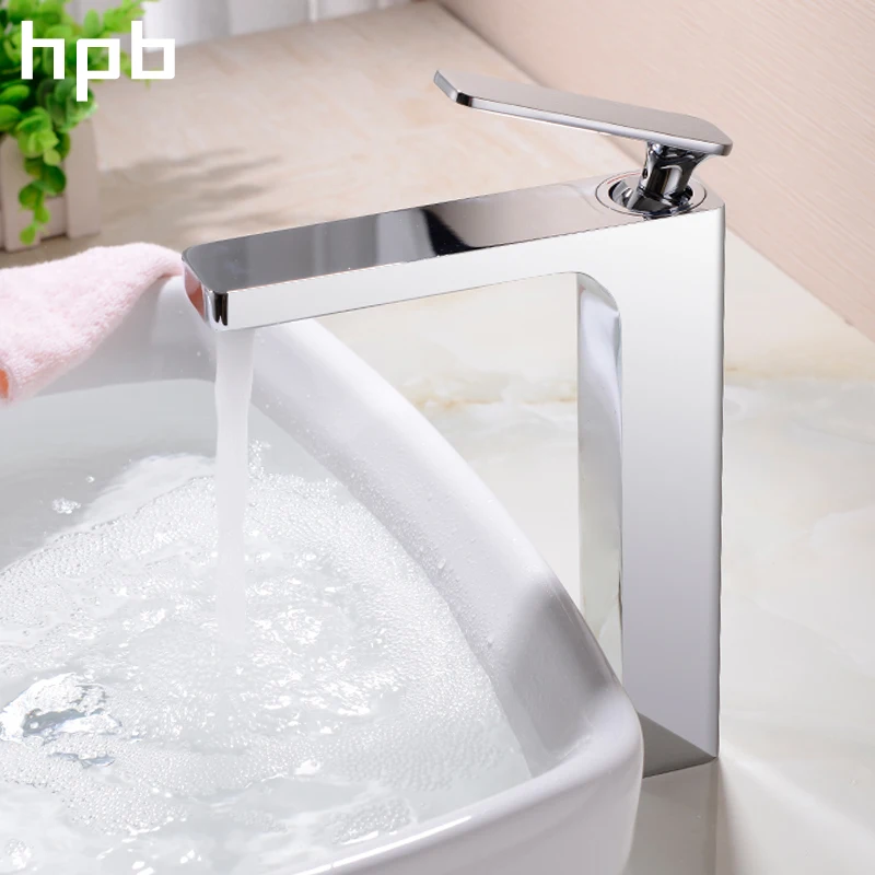 

HPB Square Style Tall Basin Faucet Water Tap Chrome Finished Bathroom Sink Mixer Single Handle Hot And Cold HP3132