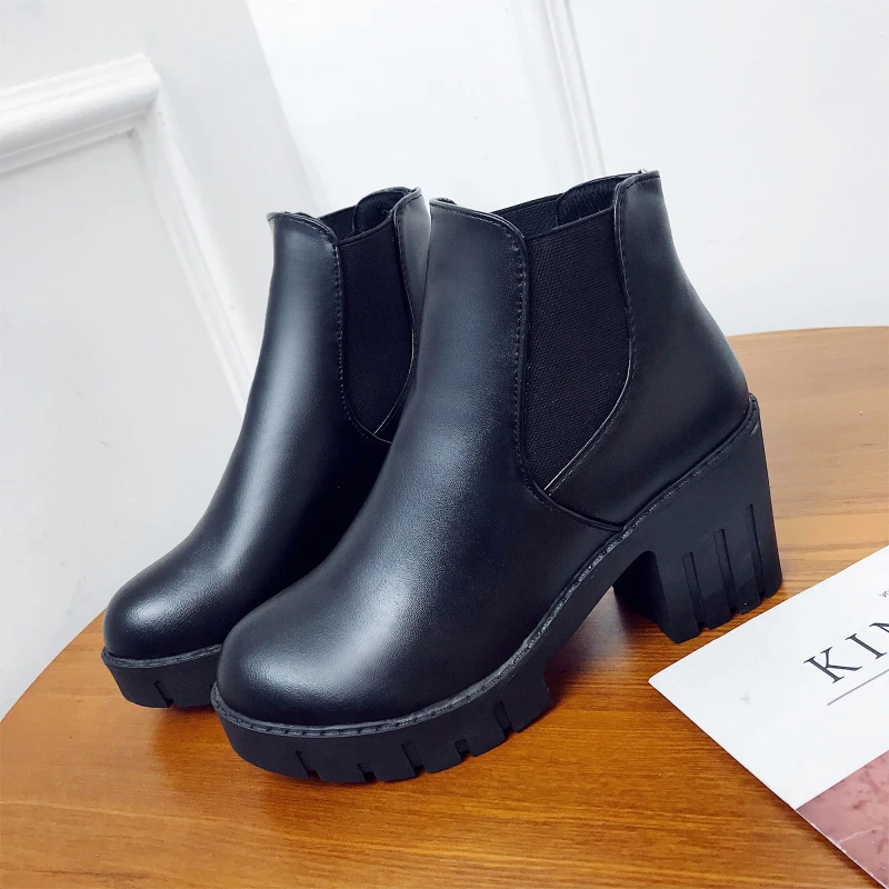 

2017 New Fashion Flatform Women Ankle Boots Spring Autumn Black Buckle Shoes Woman High Heels Outdoor Mature Formal Female Boot