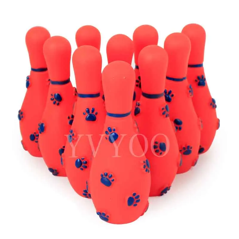 1pc Soft Rubber Dog Toy Bowling Ball Design Puppy Dog Squeak Toys 13.5