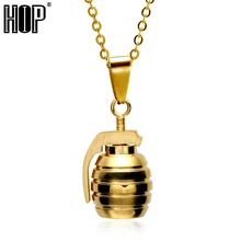 

D&Z 316L Stainless Steel Polished Hand Grenades Bombs Pendant Necklaces Men's Jewelry O Steel Link Chain 4 Colors