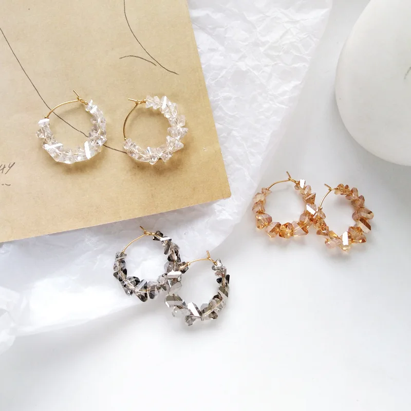 

Multi Transparent Crystal Hoop Earrings Korean Fashion Beautiful Round Earrings Womens Accessoires