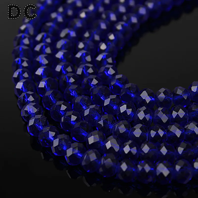 DC 2 Strandlot Faceted Royal Blue Flat Round Crystal Rondelle Beads 468mm Necklace Bracelet Loose Spacer Beads F2306