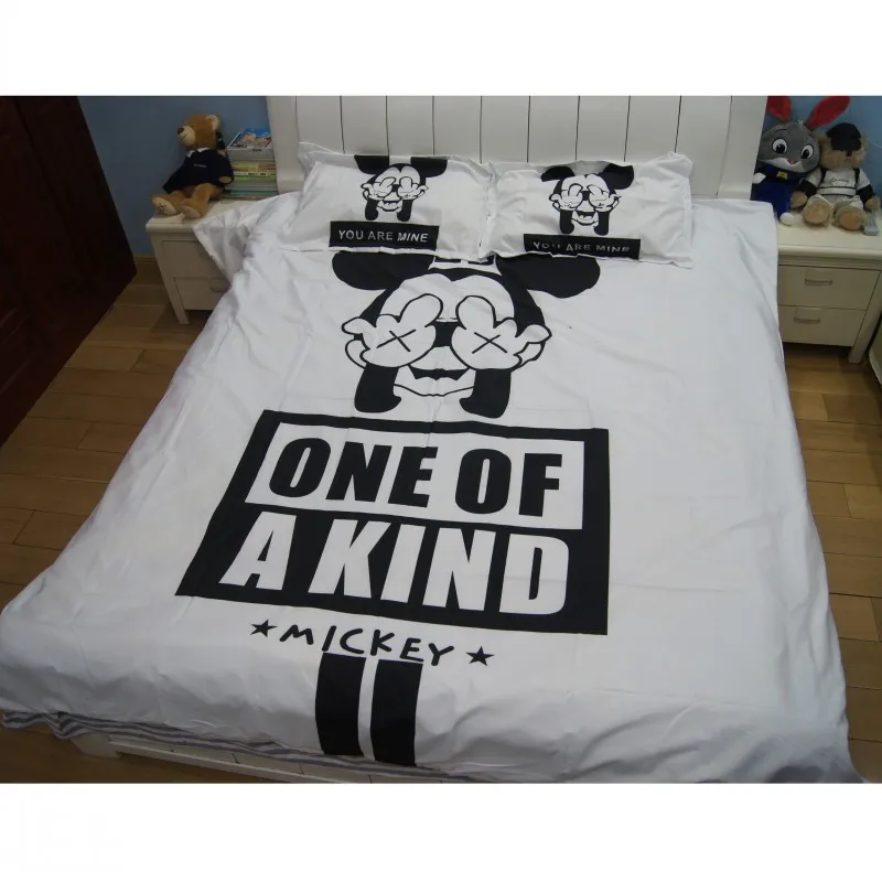 Disney черный белый Микки Минни Маус 3D печатных постельных принадлежностей для взрослых Твин Полный queen King size украшения спальни набор пододеяльников